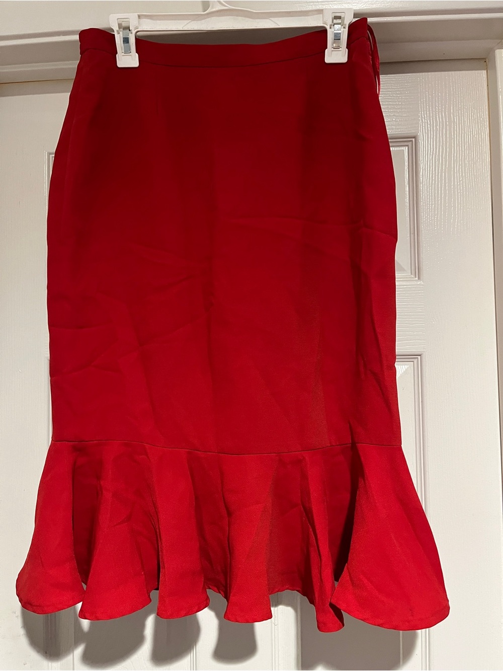 ELF Red Pencil Skirt with Flounce Hem